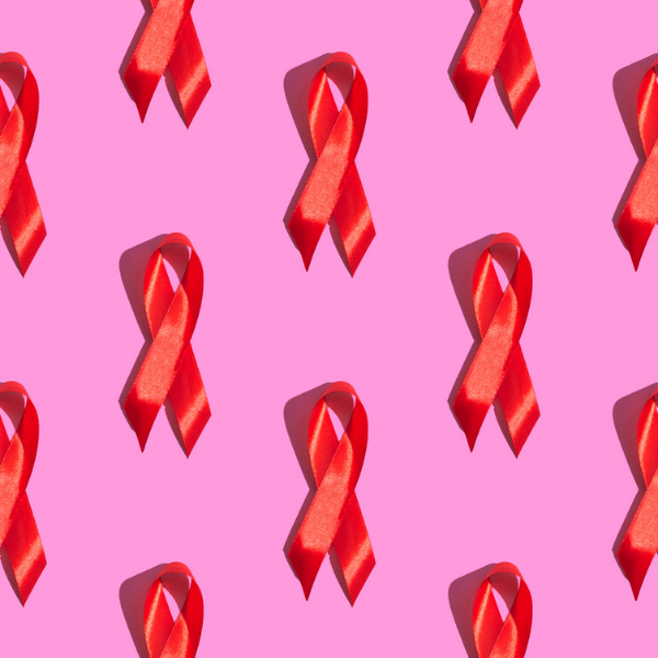 red ribbon on pink background