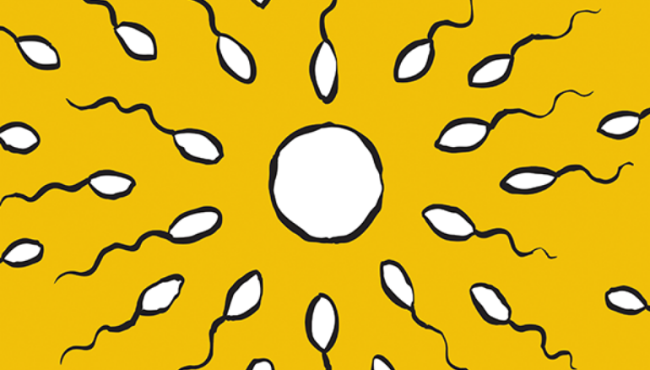 Illustration of sperm racing towards an egg